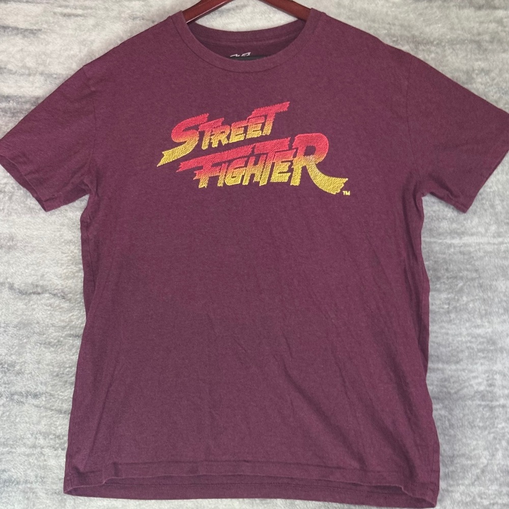Capcom Street Fighter Embroidered Logo T-Shirt Maroon Mens Medium Retro Gaming